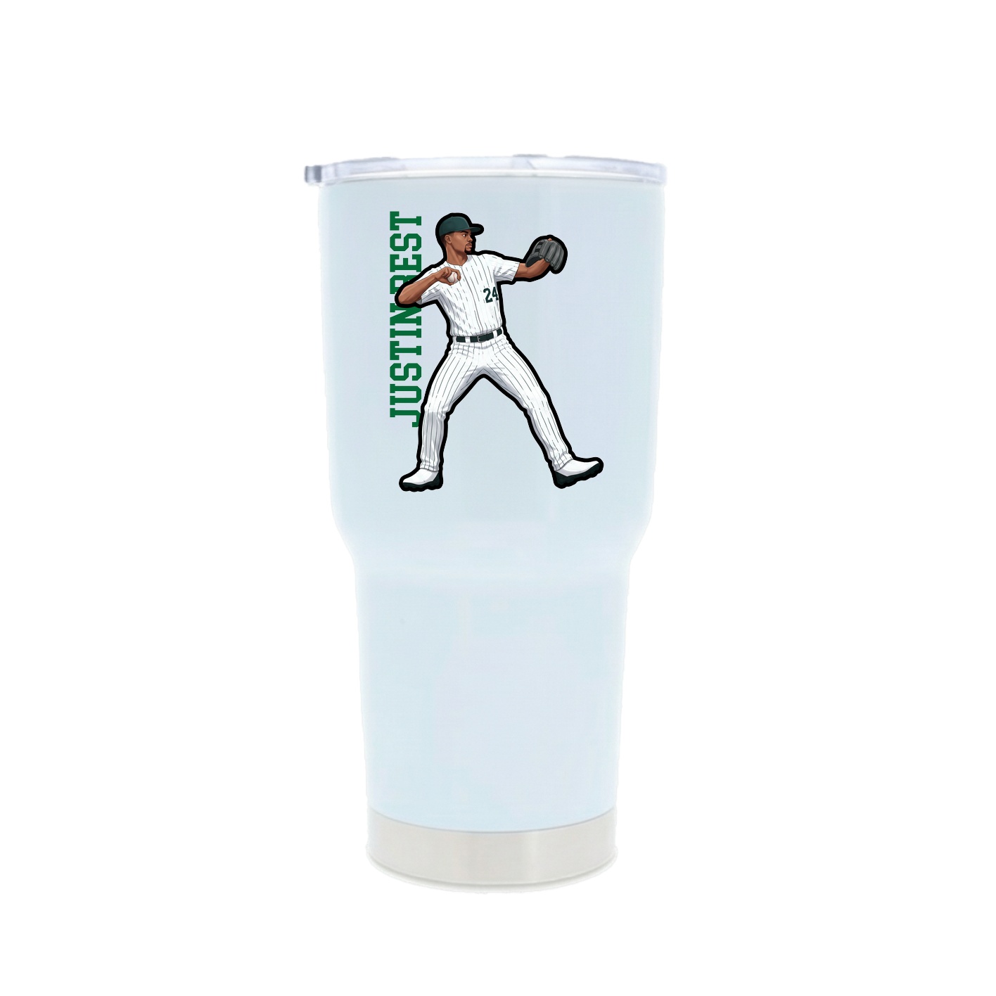 30oz Stainless Steel Tumbler — Name Vertical in White