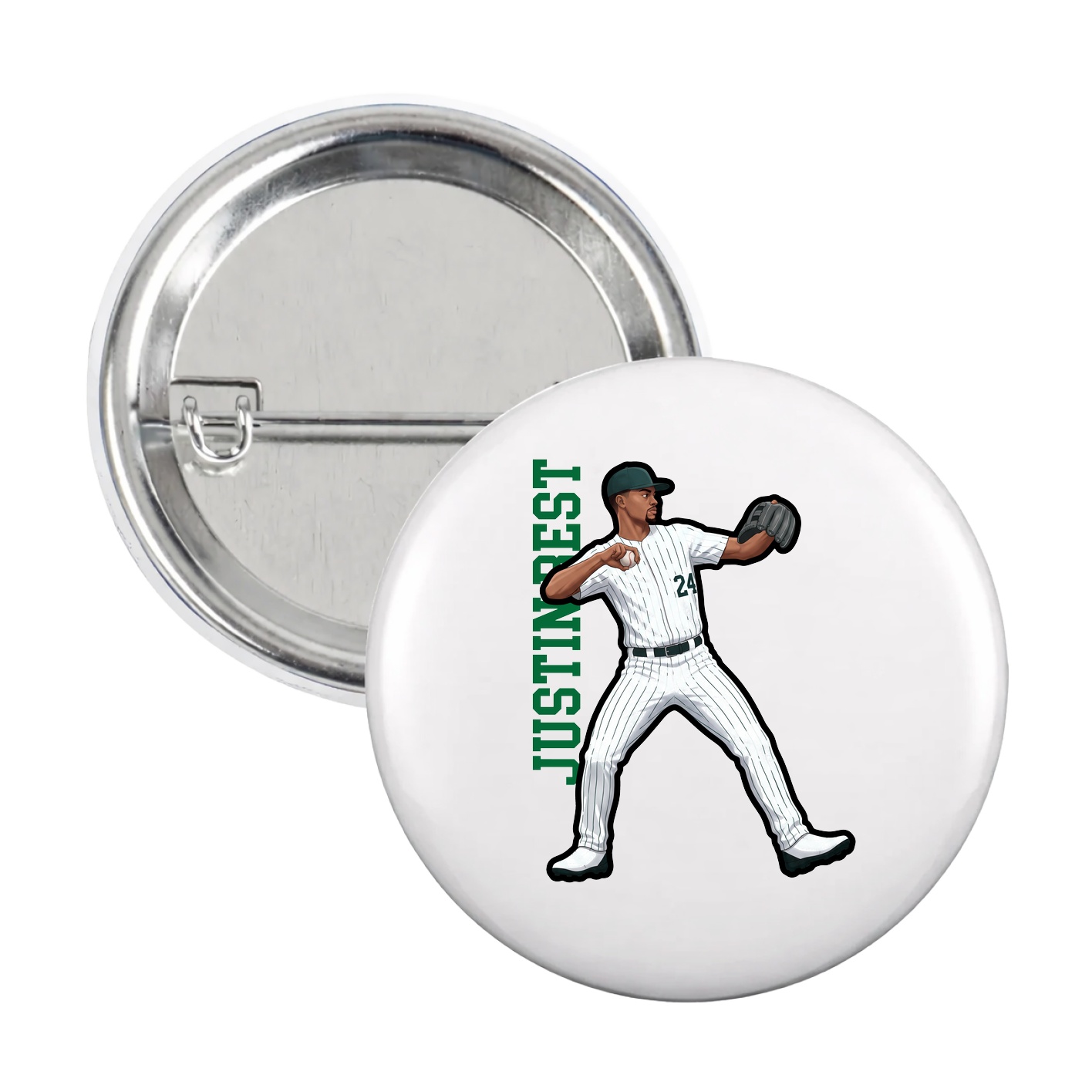 Game Day Button — Name Vertical in White