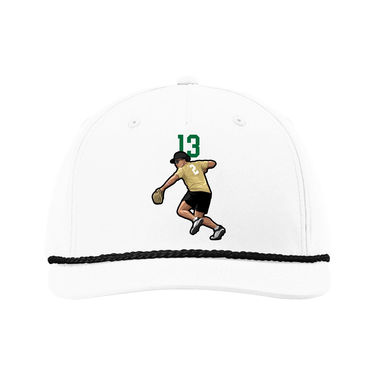 Five-Panel Classic Rope Cap — Number Top in White