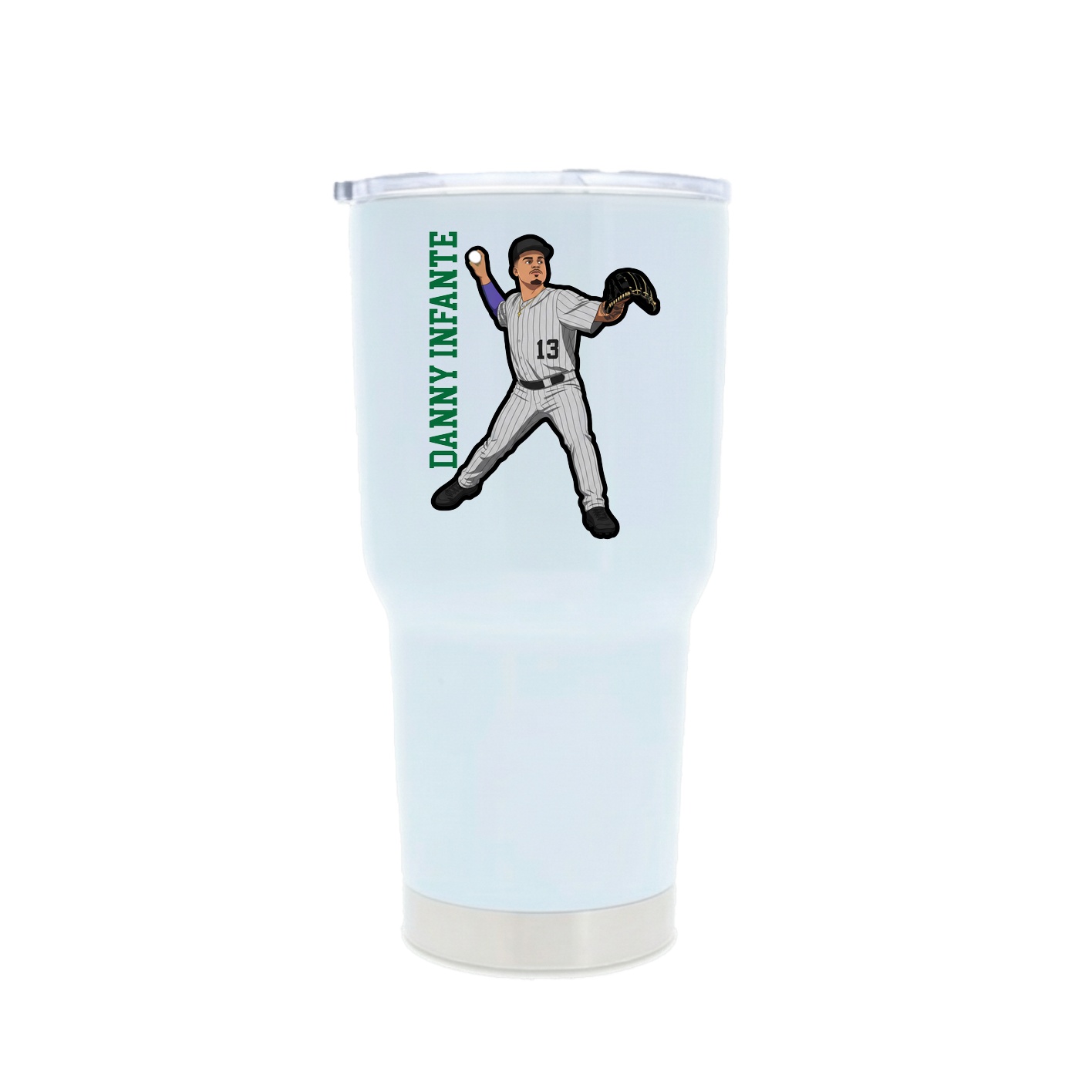 30oz Stainless Steel Tumbler — Name Vertical in White