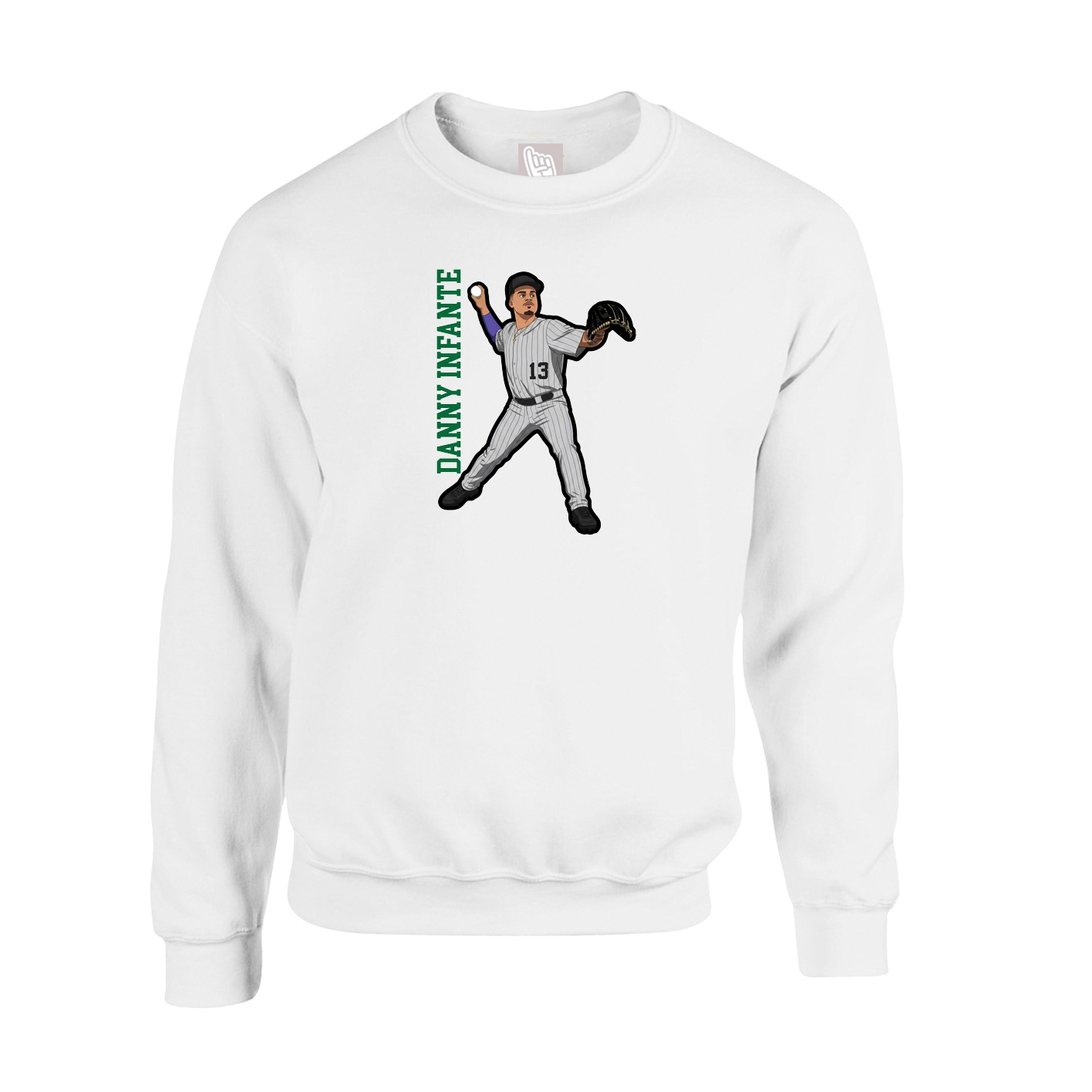 Fleece Crew — Name Vertical in White