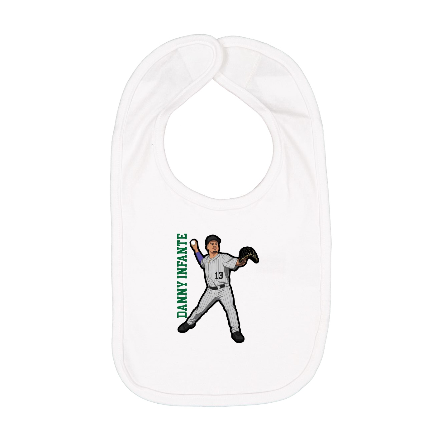 Infant Bib — Name Vertical in White