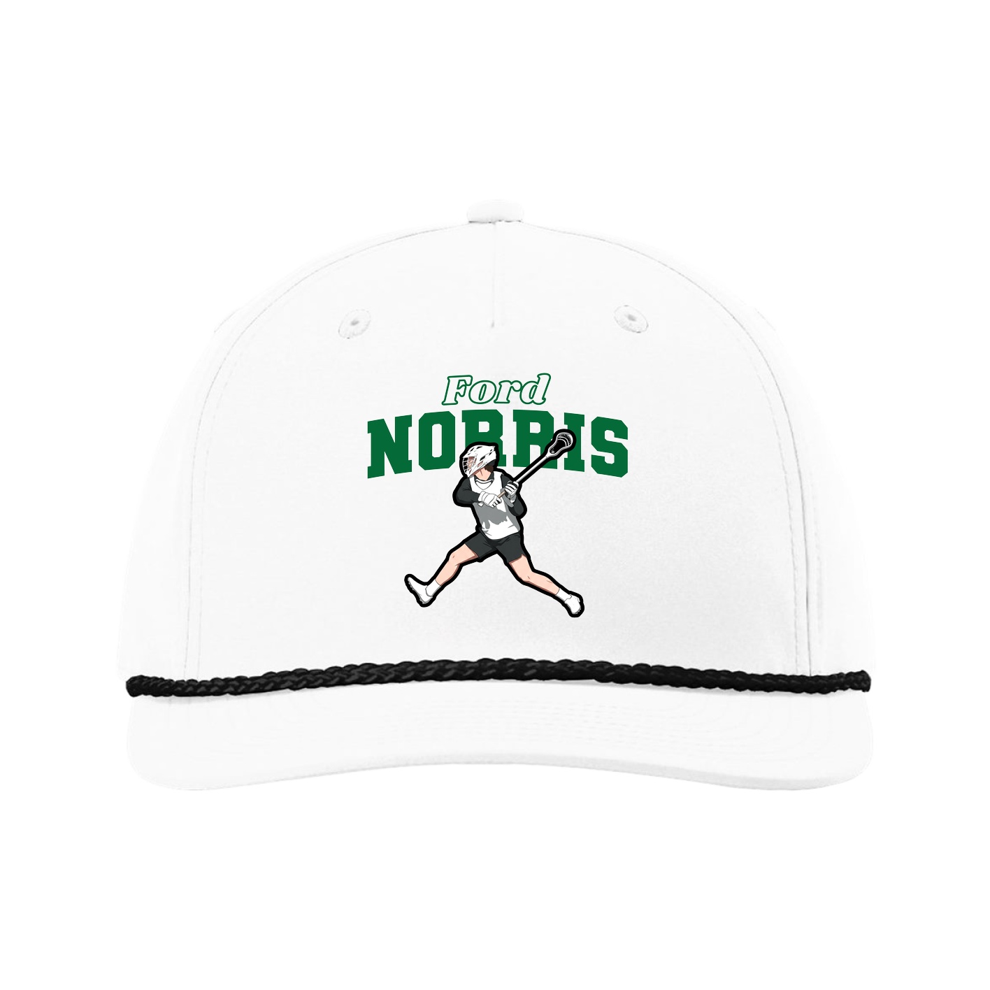 Five-Panel Classic Rope Cap — Name Arch in White