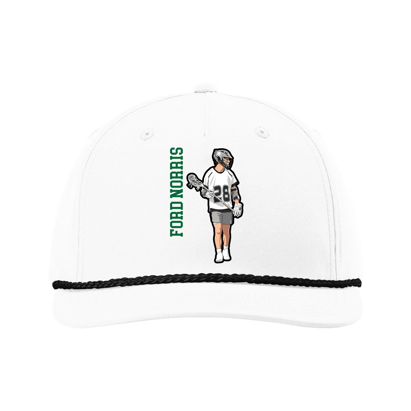 Five-Panel Classic Rope Cap — Name Vertical in White