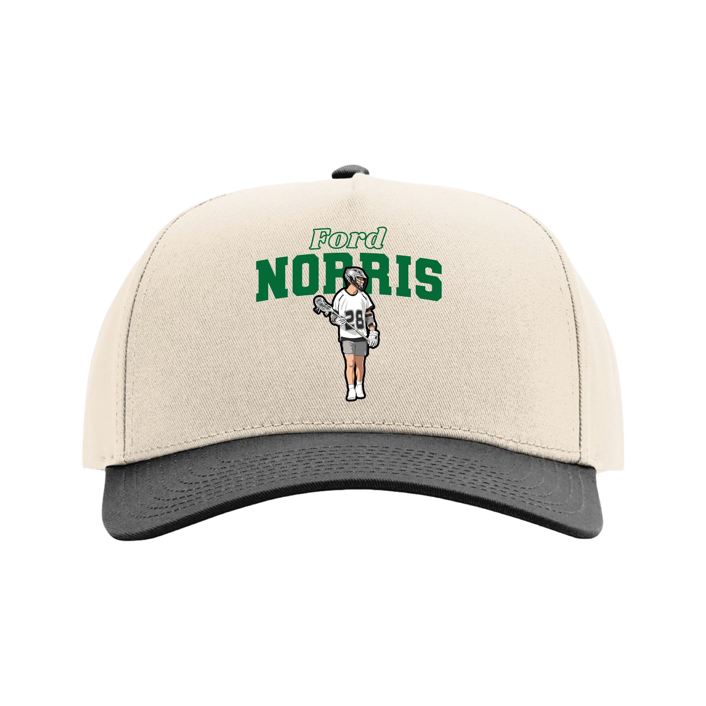 Full Fabric Five-Panel Champ Cap — Name Arch in Cream/Black