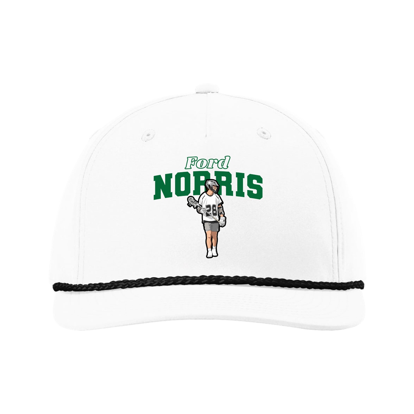 Five-Panel Classic Rope Cap — Name Arch in White