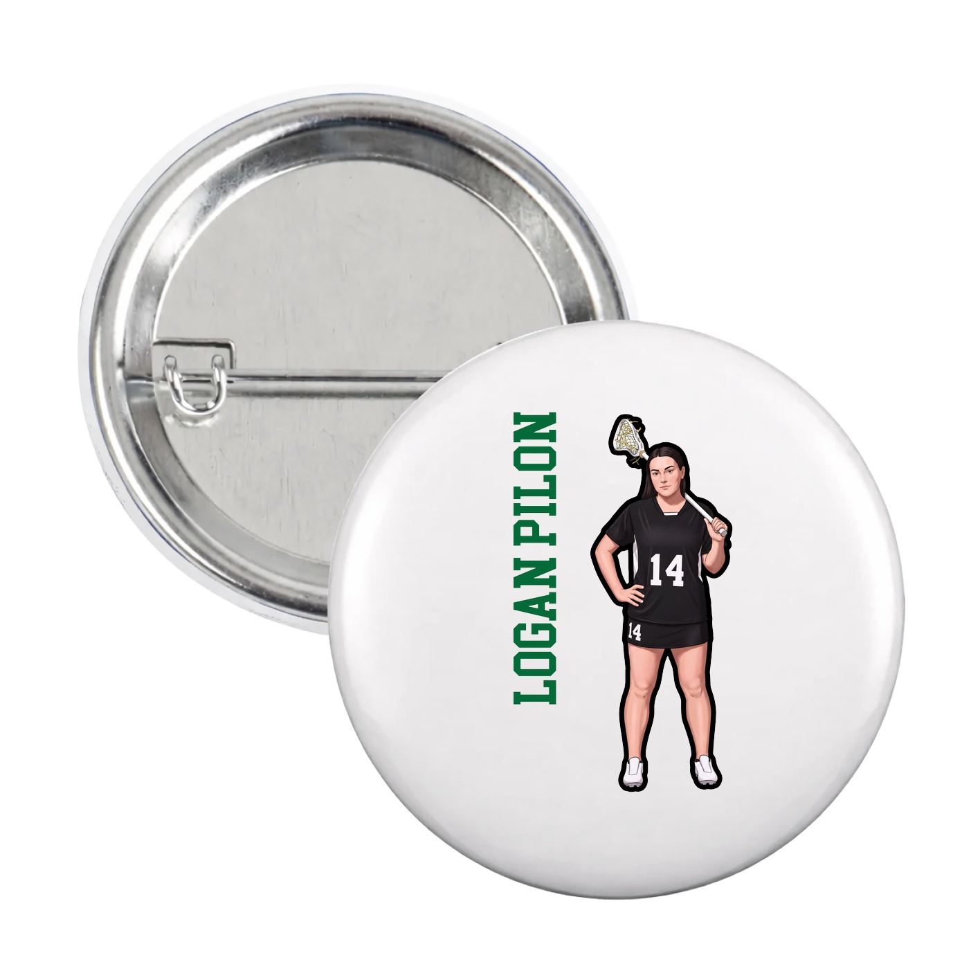 Game Day Button — Name Vertical in White