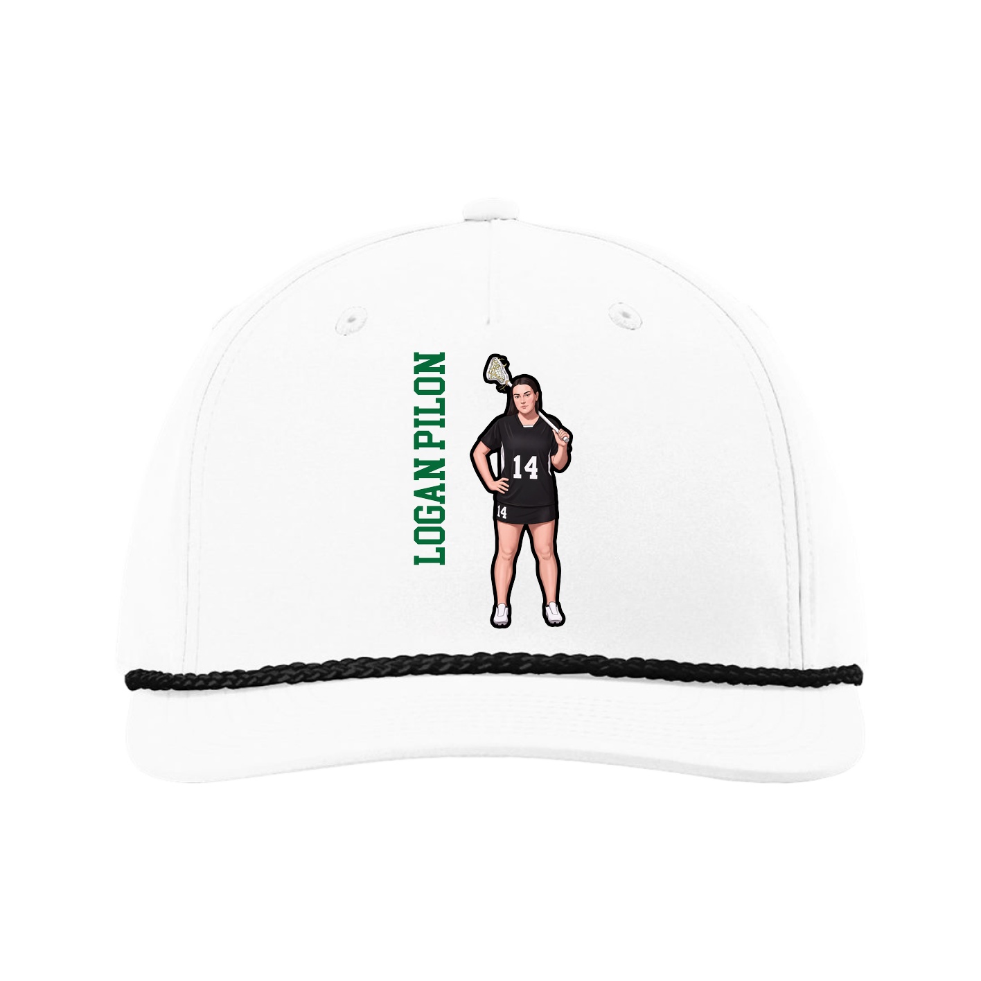 Five-Panel Classic Rope Cap — Name Vertical in White
