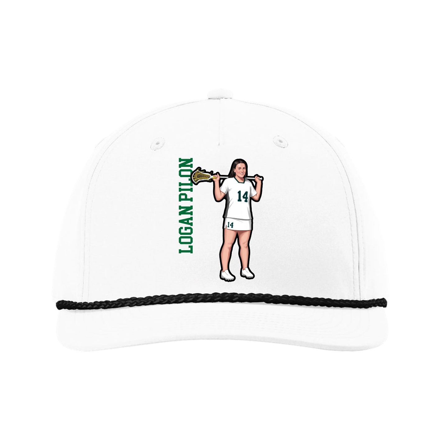 Five-Panel Classic Rope Cap — Name Vertical in White
