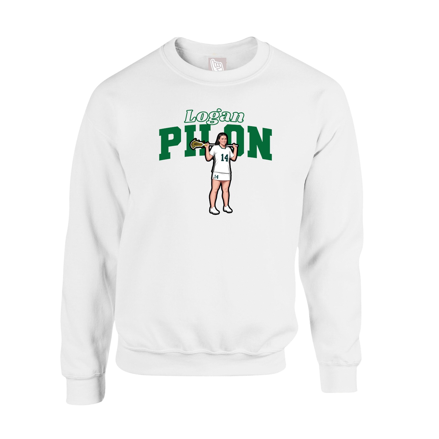Fleece Crew — Name Arch in White
