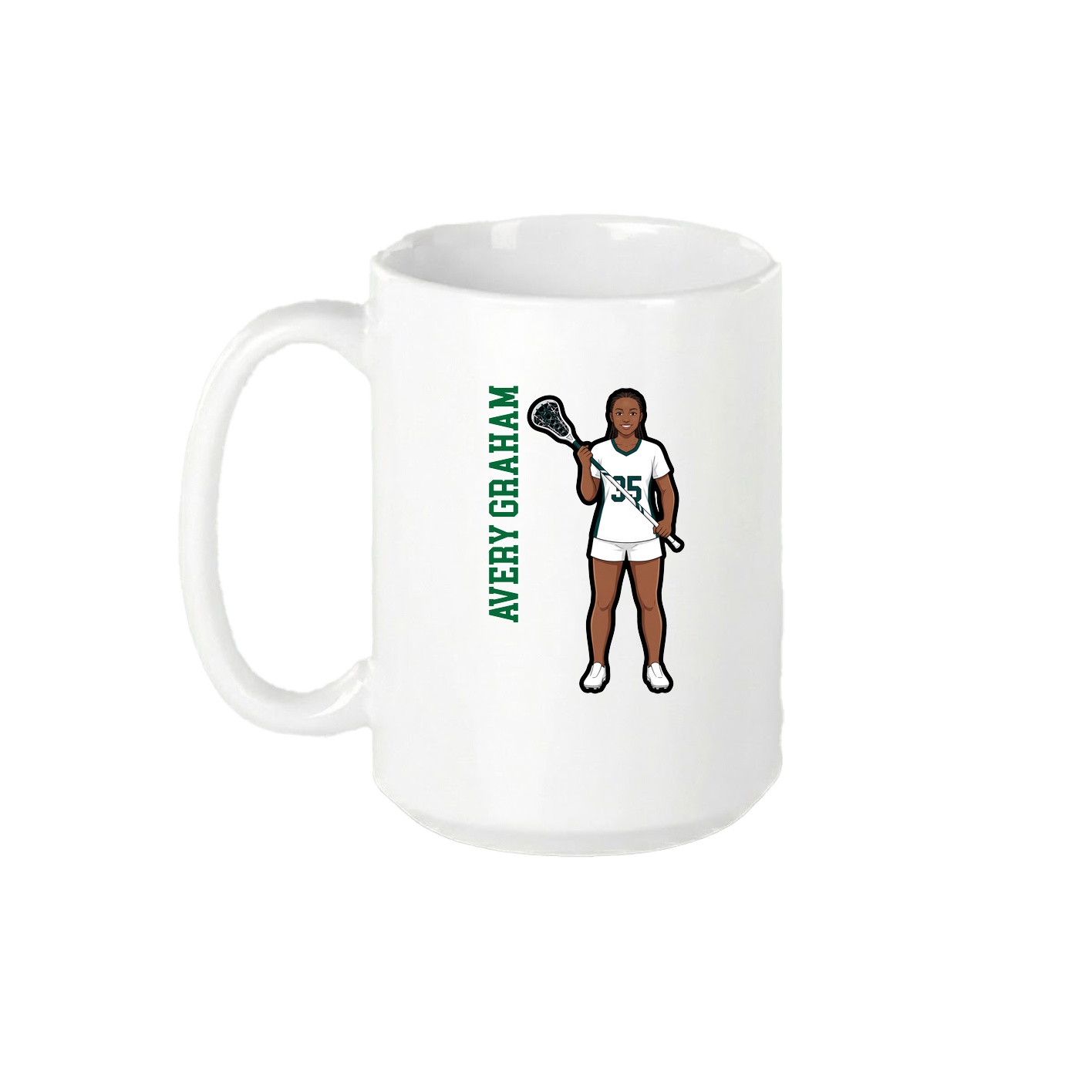 15oz Coffee Mug — Name Vertical in White