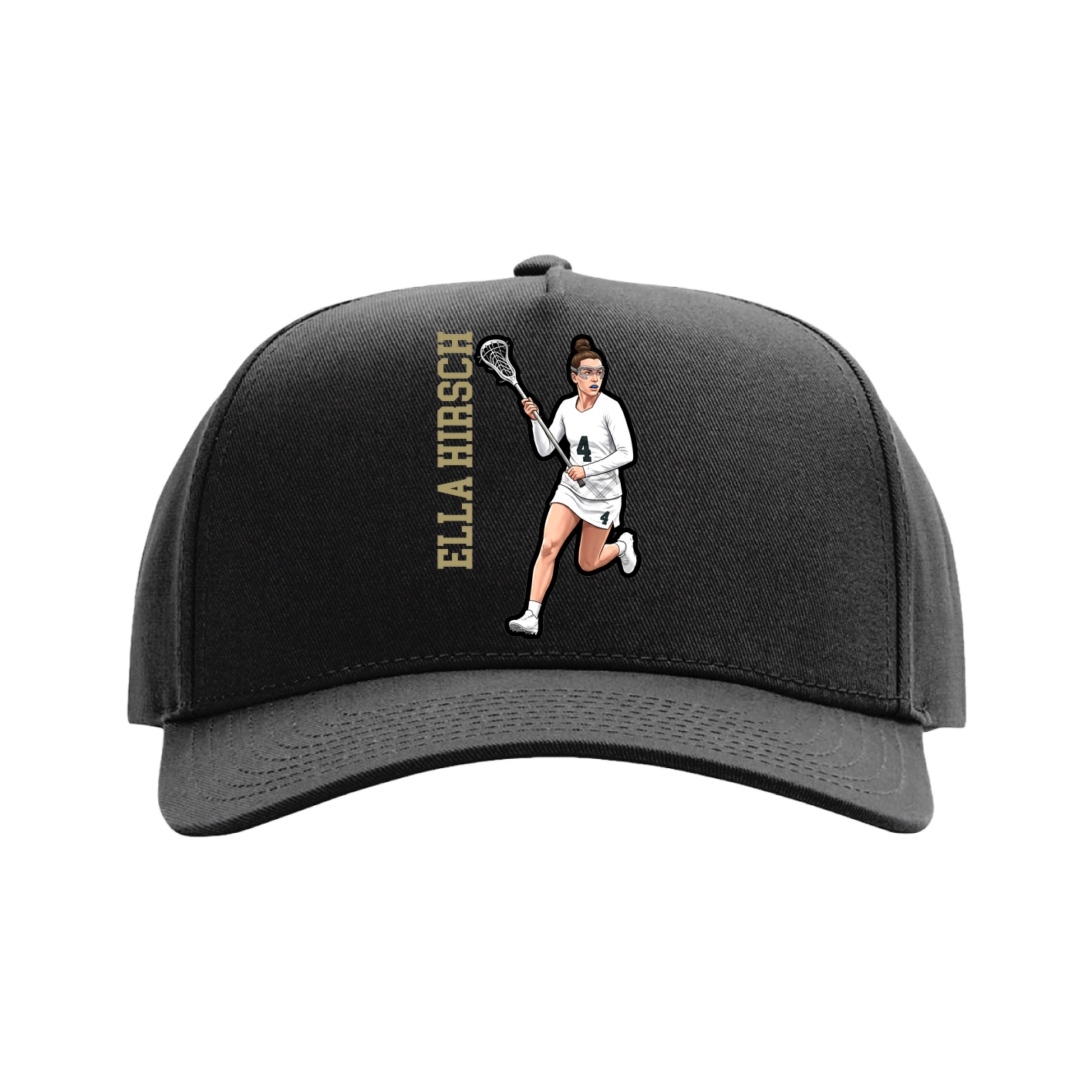 Full Fabric Five-Panel Champ Cap — Name Vertical in Black