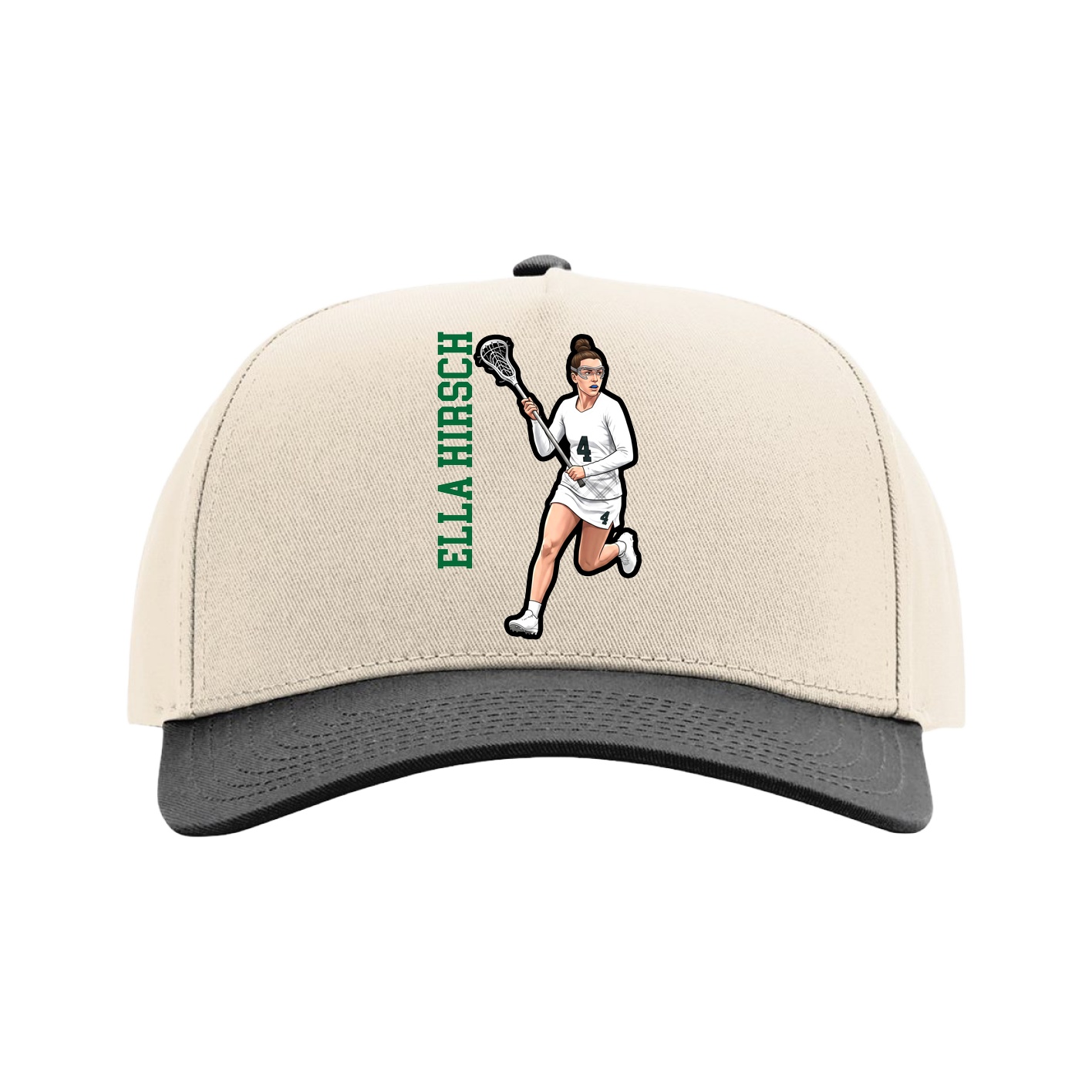 Full Fabric Five-Panel Champ Cap — Name Vertical in Cream/Black