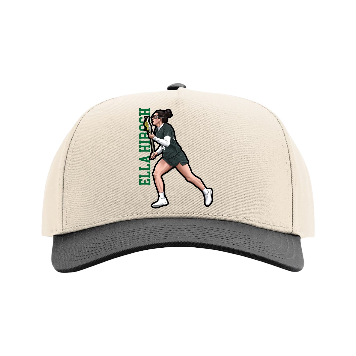 Full Fabric Five-Panel Champ Cap — Name Vertical in Cream/Black