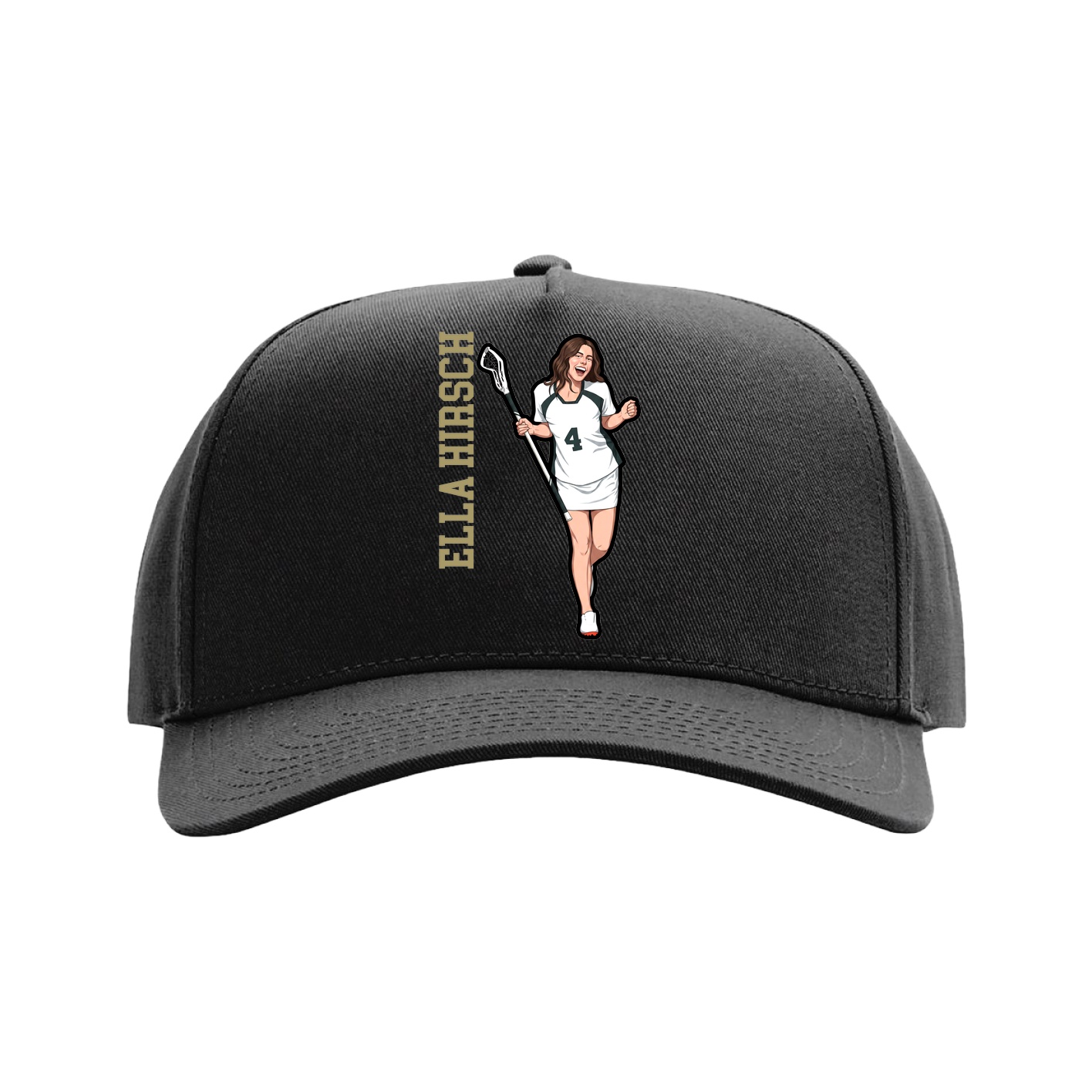 Full Fabric Five-Panel Champ Cap — Name Vertical in Black