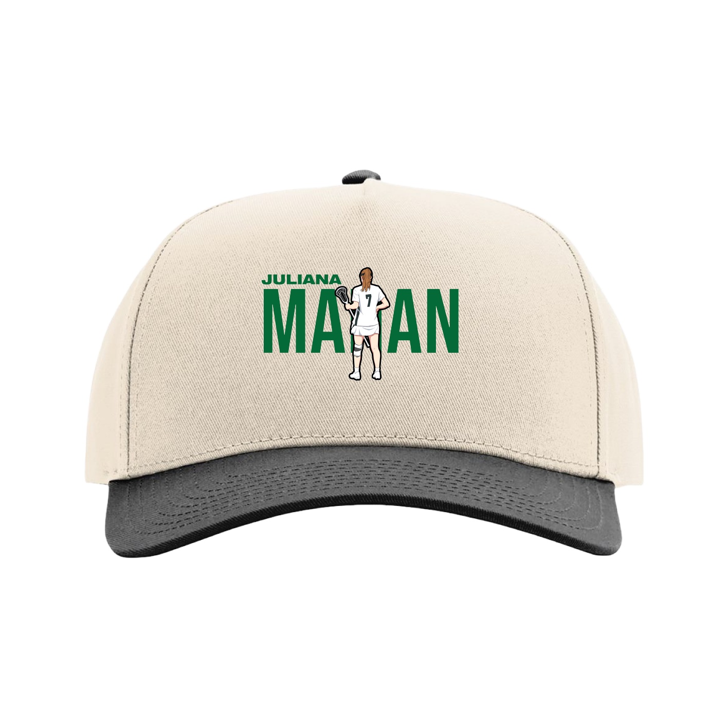 Full Fabric Five-Panel Champ Cap — Player Name in Cream/Black