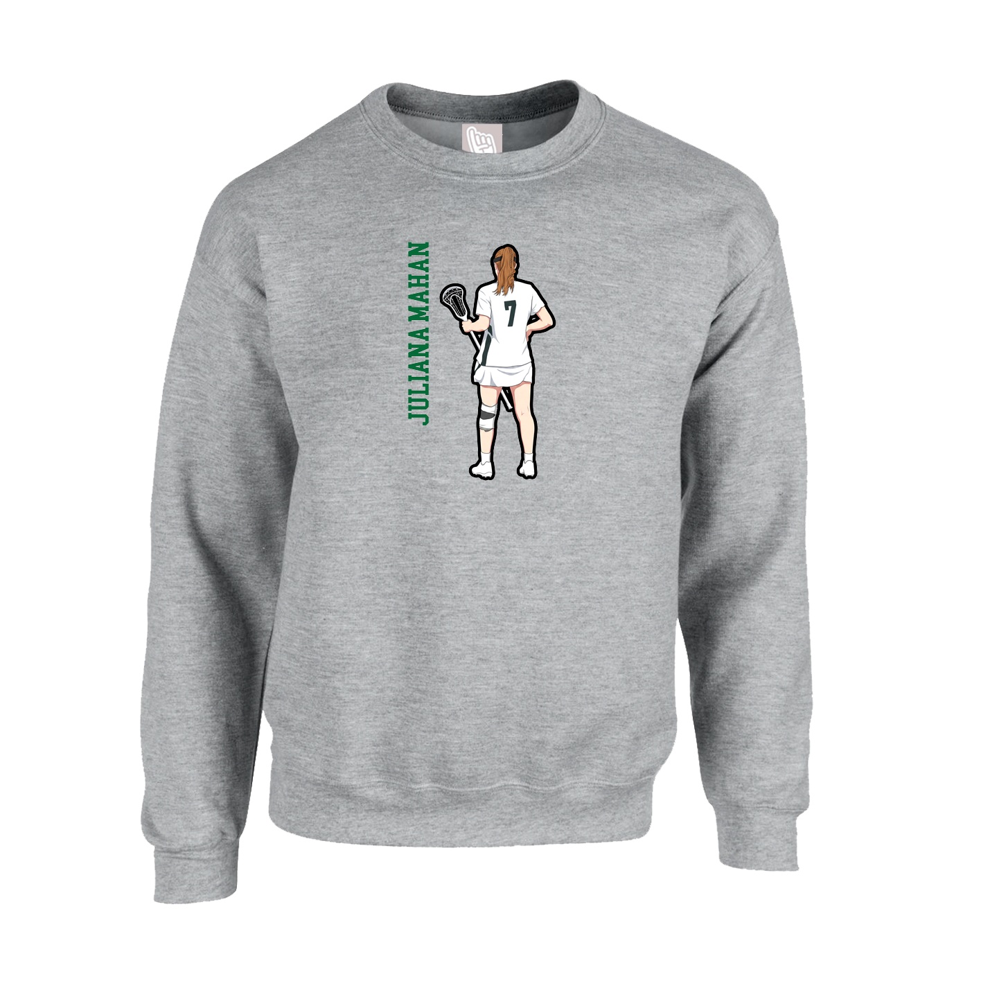 Fleece Crew — Name Vertical in Grey