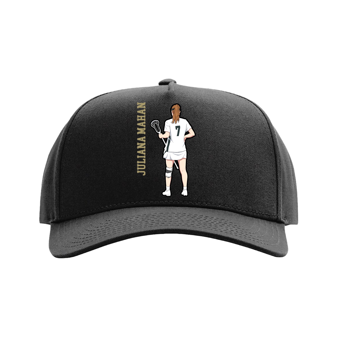 Full Fabric Five-Panel Champ Cap — Name Vertical in Black