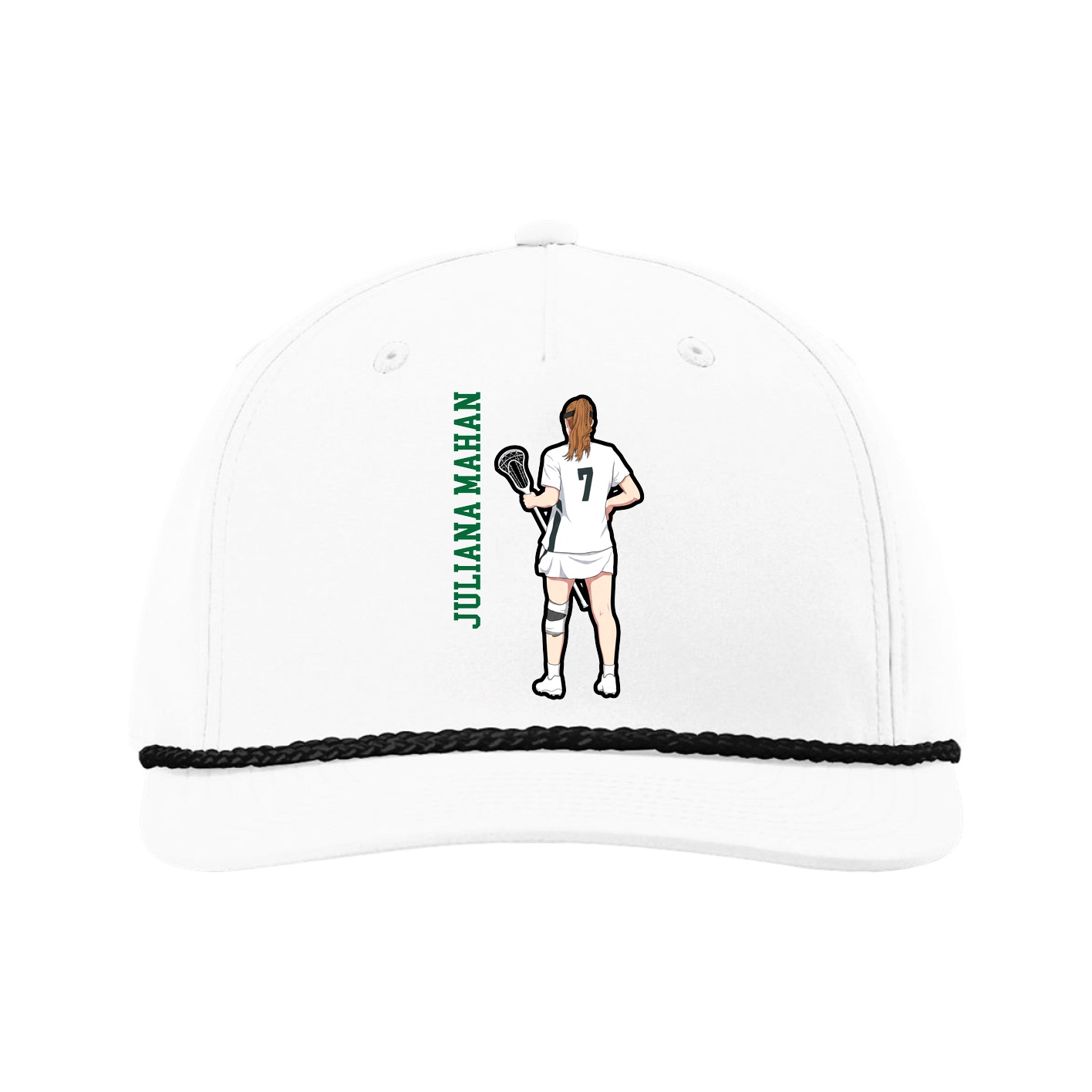 Five-Panel Classic Rope Cap — Name Vertical in White