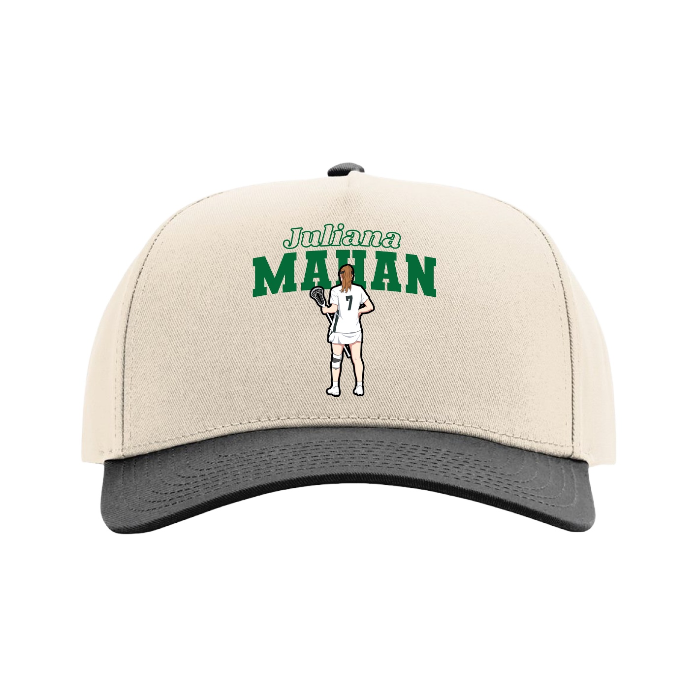 Full Fabric Five-Panel Champ Cap — Name Arch in Cream/Black