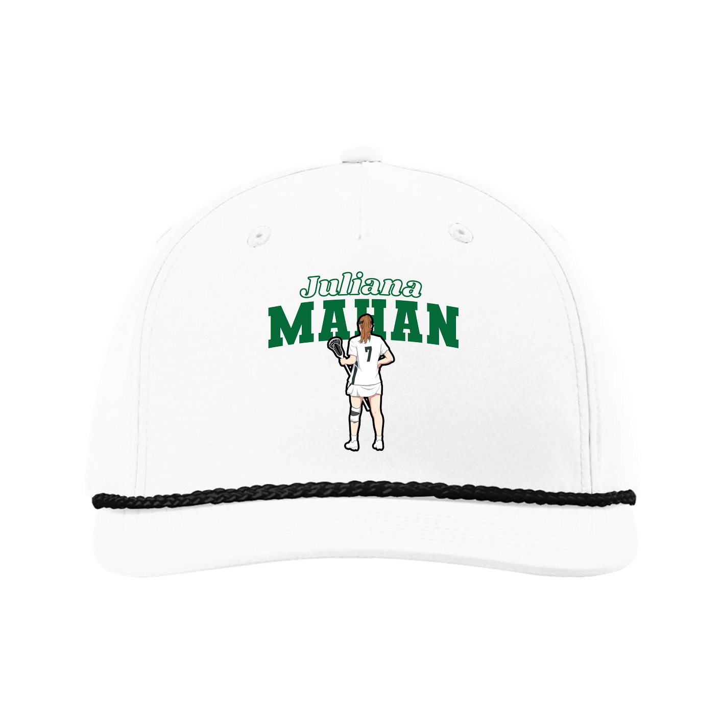 Five-Panel Classic Rope Cap — Name Arch in White