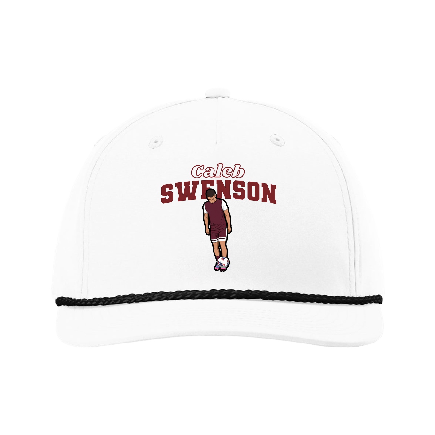Five-Panel Classic Rope Cap — Name Arch in White