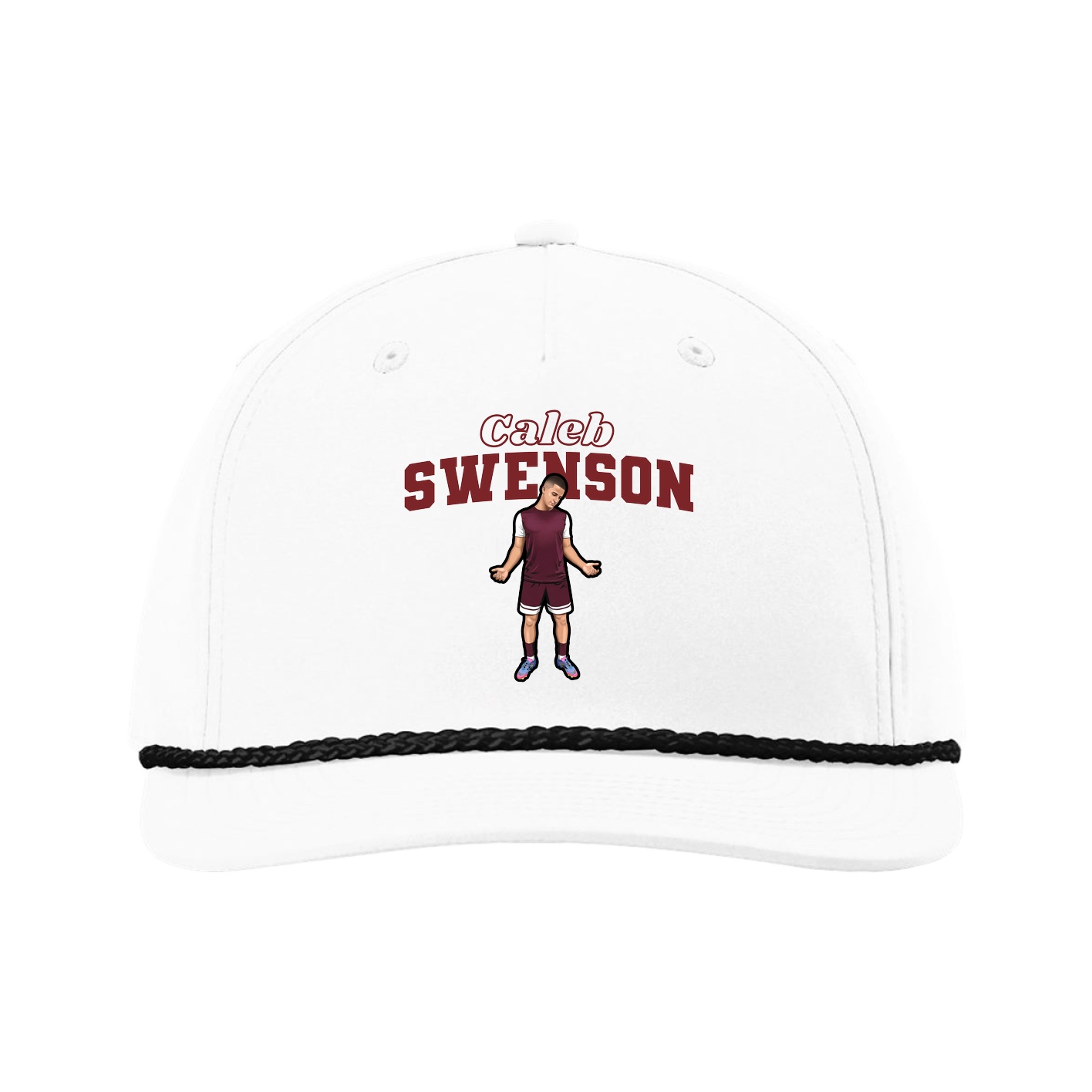 Five-Panel Classic Rope Cap — Name Arch in White