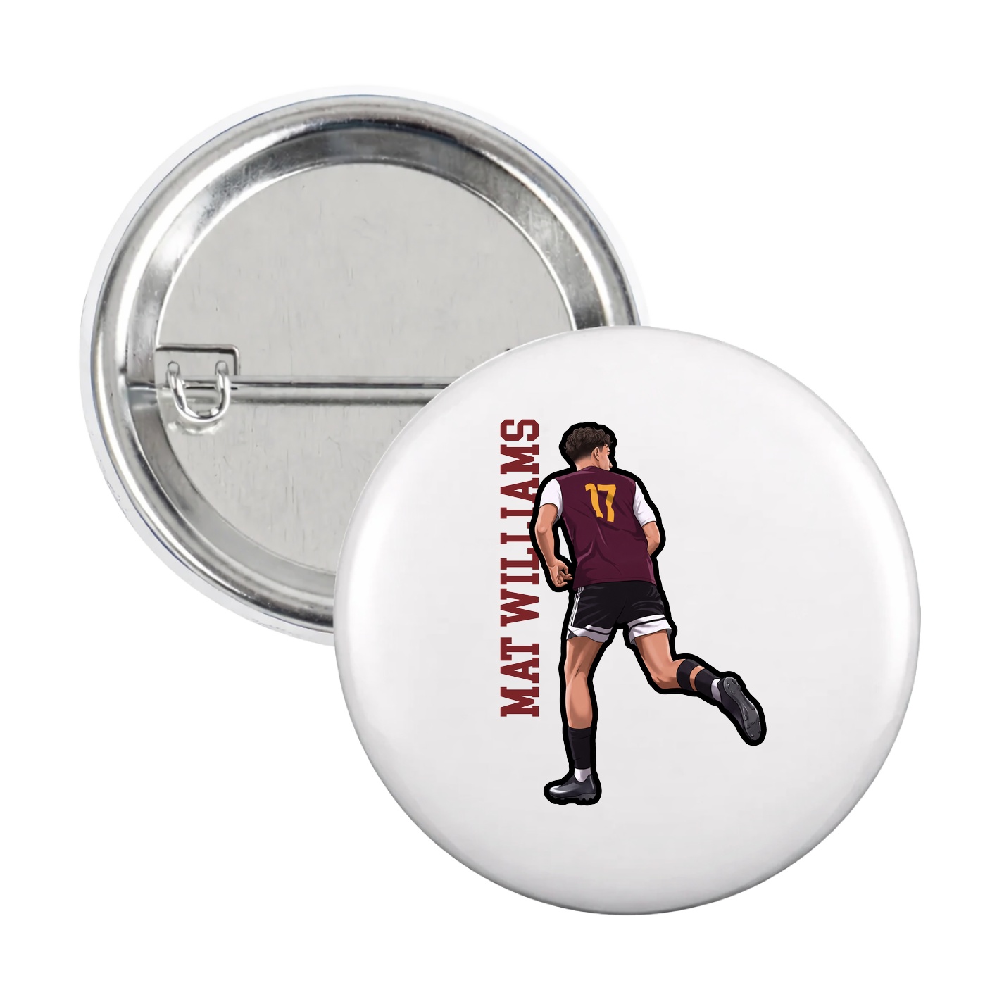 Game Day Button — Name Vertical in White