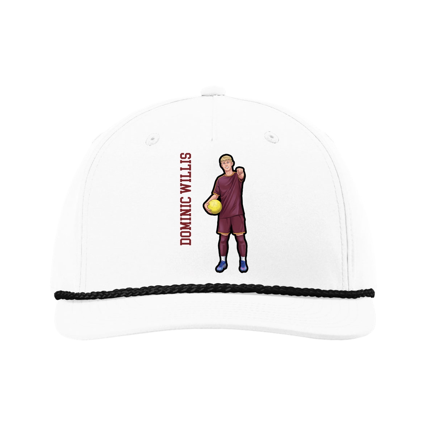 Five-Panel Classic Rope Cap — Name Vertical in White
