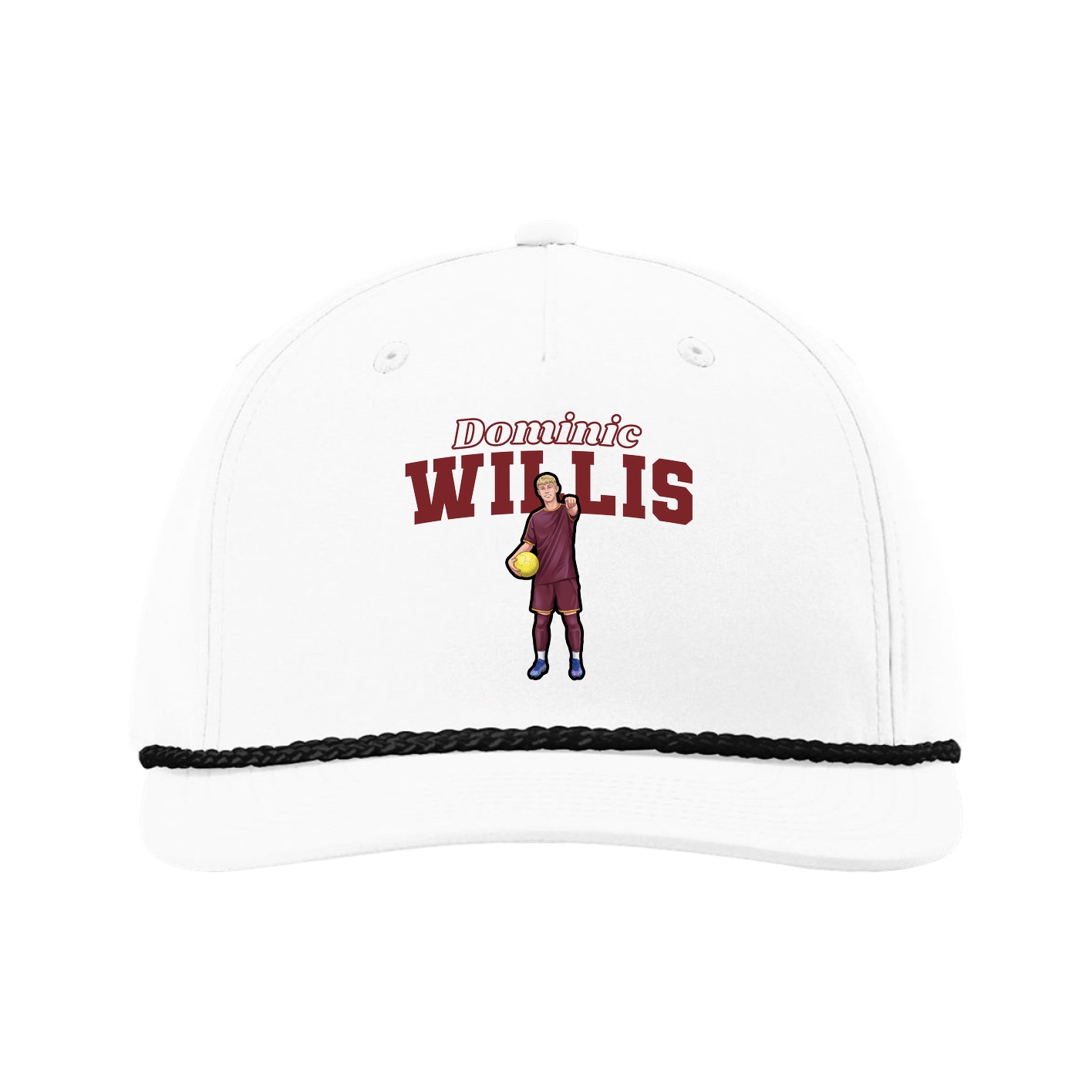 Five-Panel Classic Rope Cap — Name Arch in White