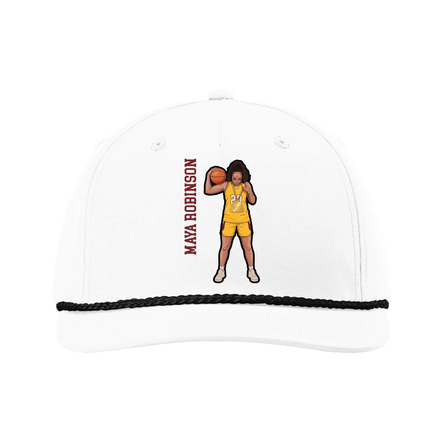 Five-Panel Classic Rope Cap — Name Vertical in White