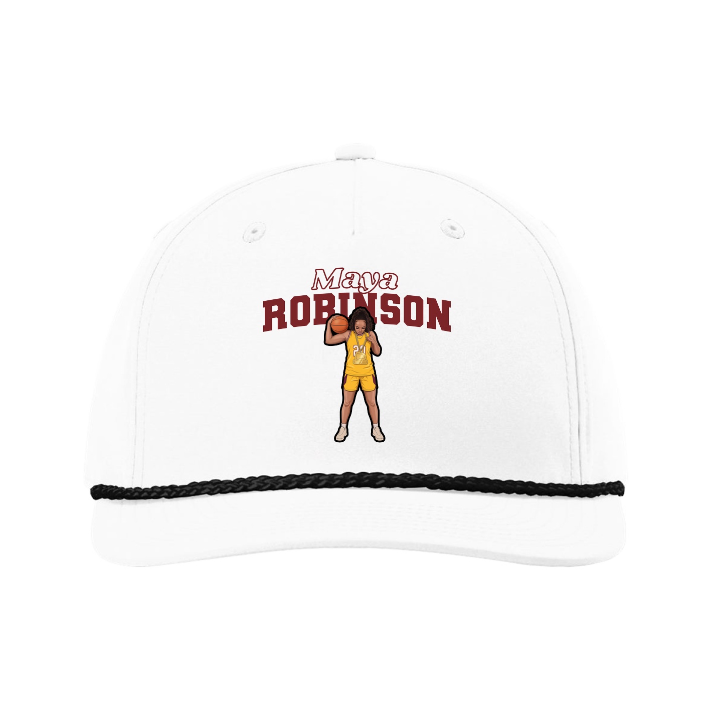 Five-Panel Classic Rope Cap — Name Arch in White