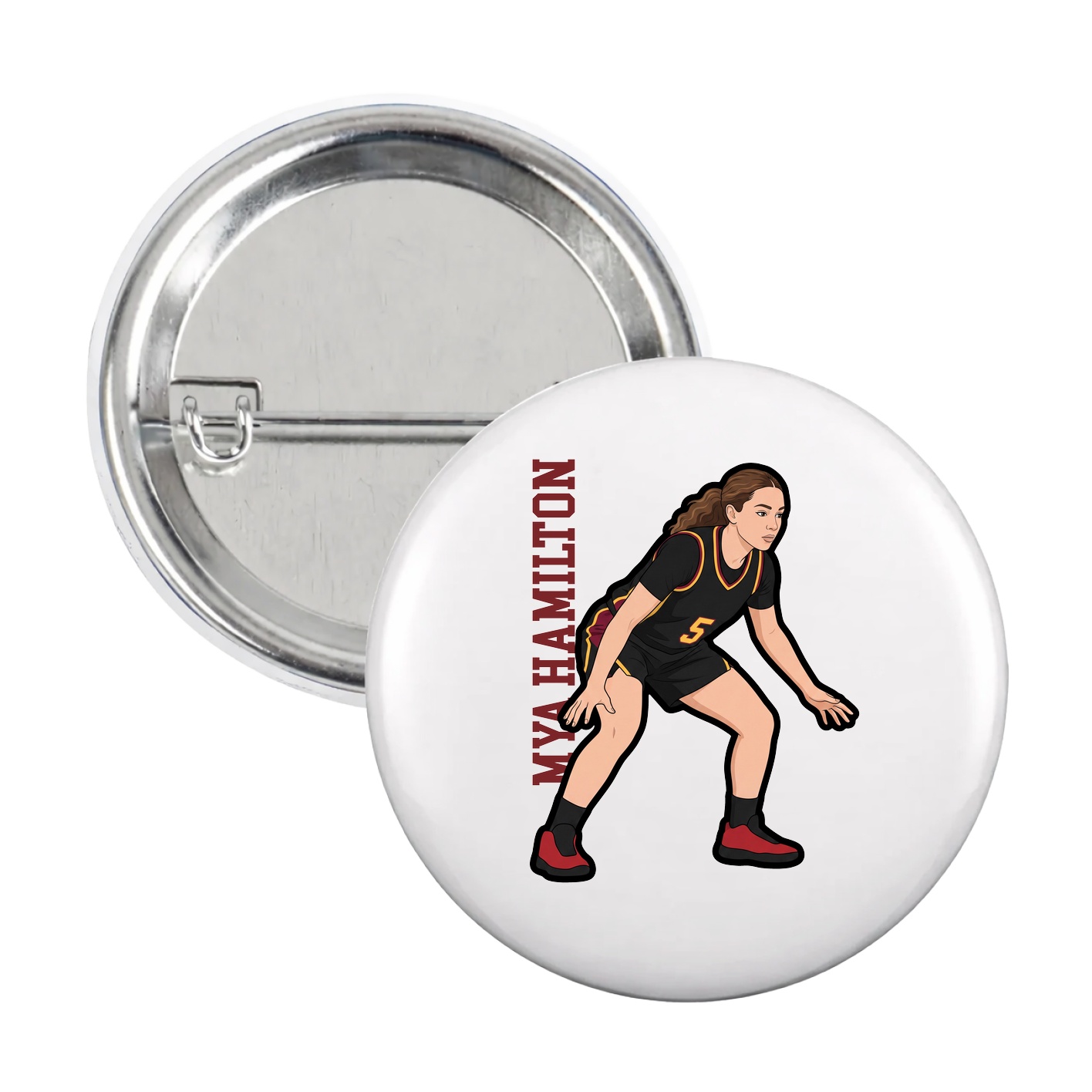 Game Day Button — Name Vertical in White