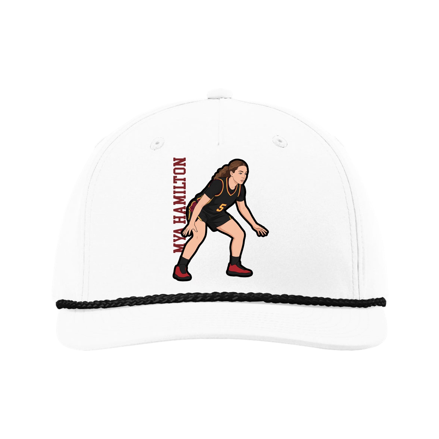 Five-Panel Classic Rope Cap — Name Vertical in White