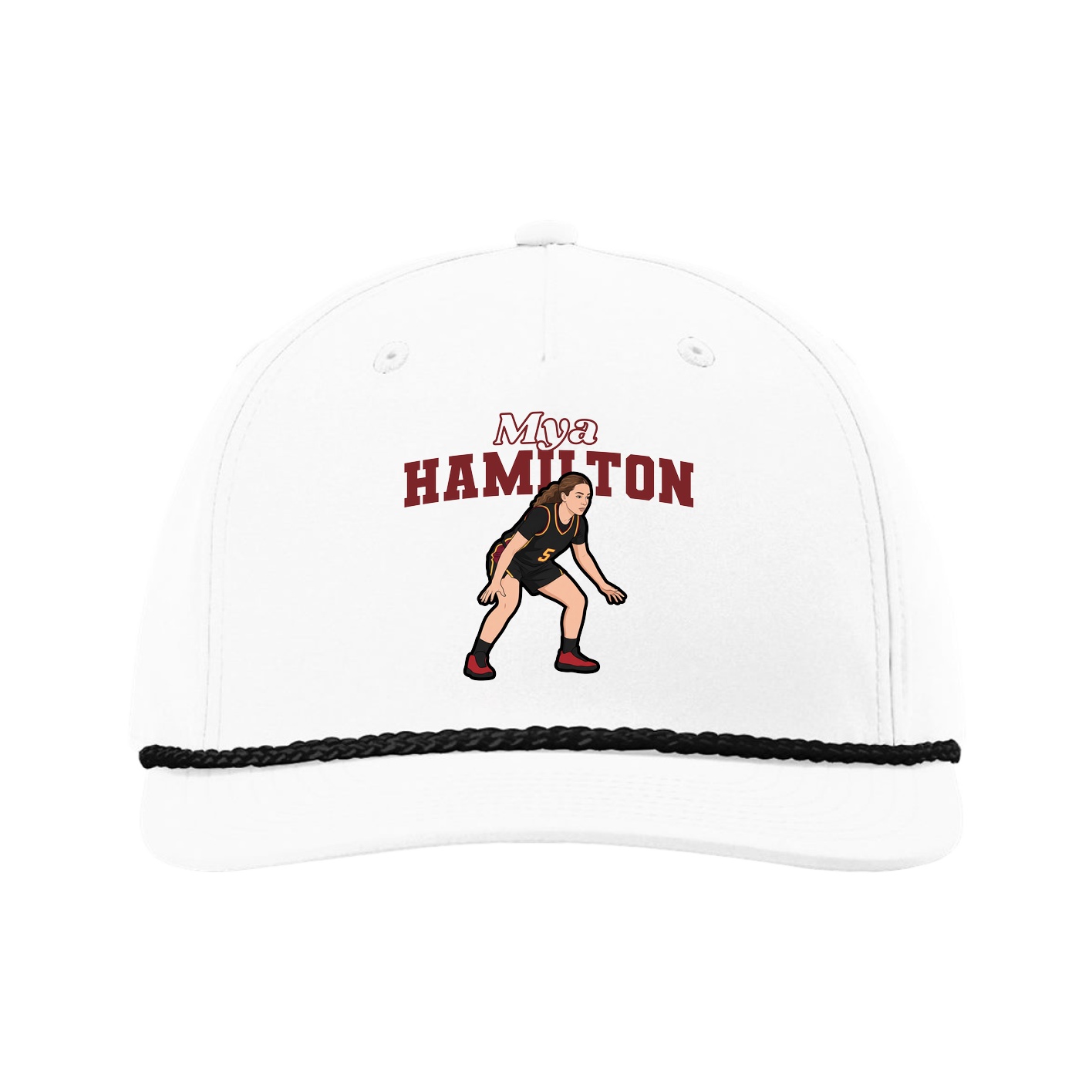 Five-Panel Classic Rope Cap — Name Arch in White
