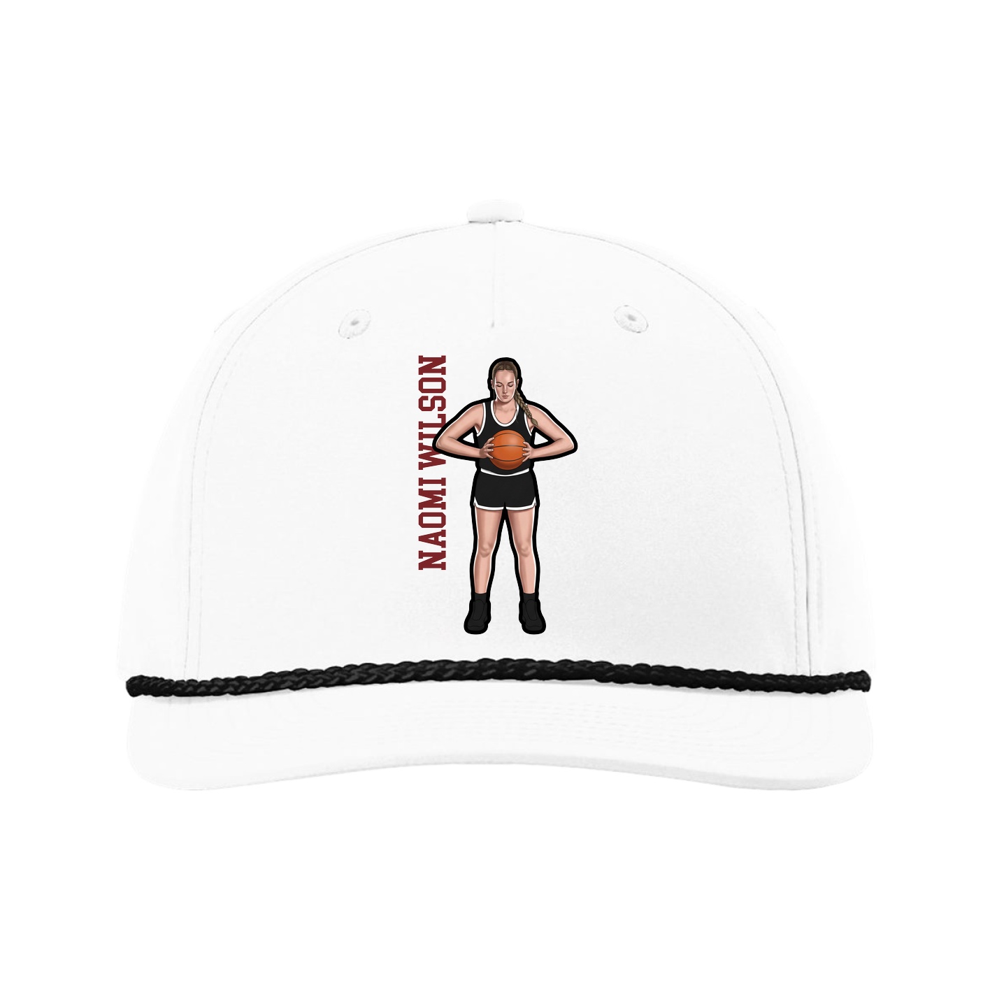 Five-Panel Classic Rope Cap — Name Vertical in White
