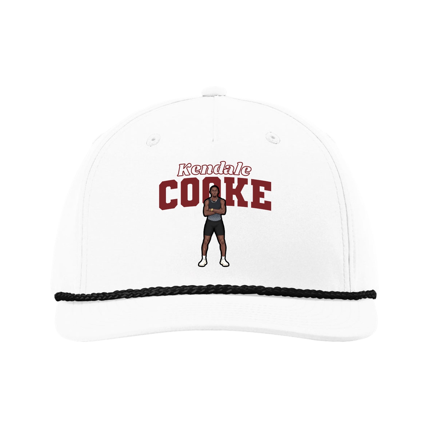 Five-Panel Classic Rope Cap — Name Arch in White