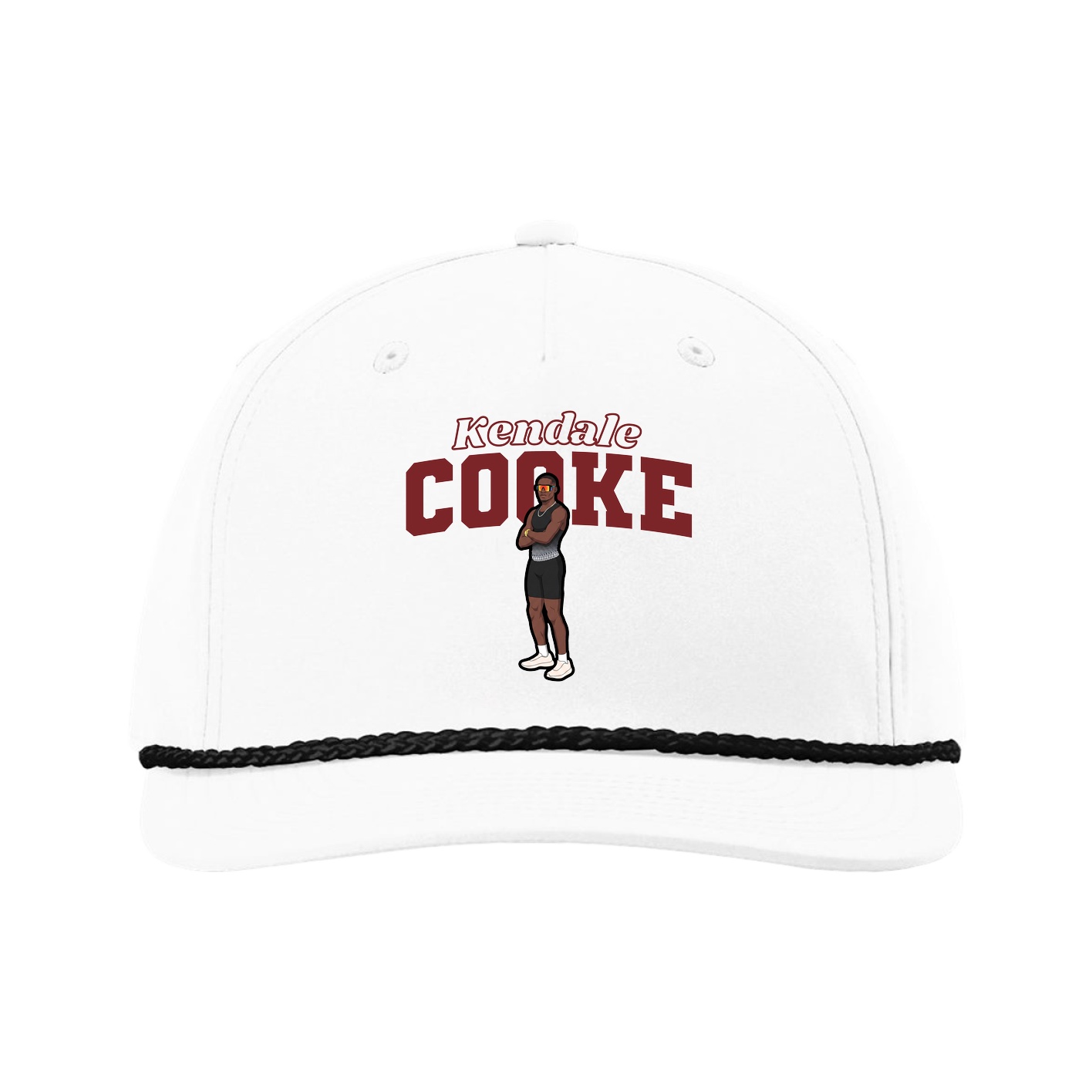 Five-Panel Classic Rope Cap — Name Arch in White