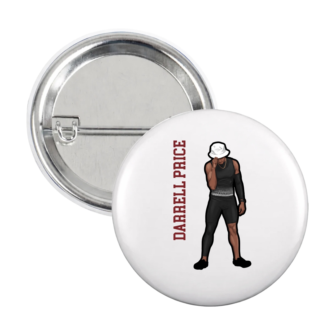 Game Day Button — Name Vertical in White