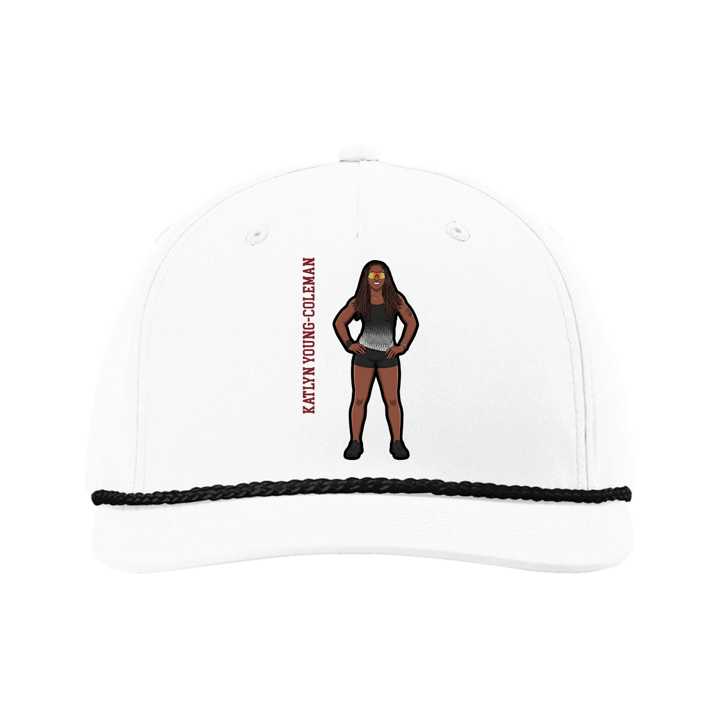 Five-Panel Classic Rope Cap — Name Vertical in White