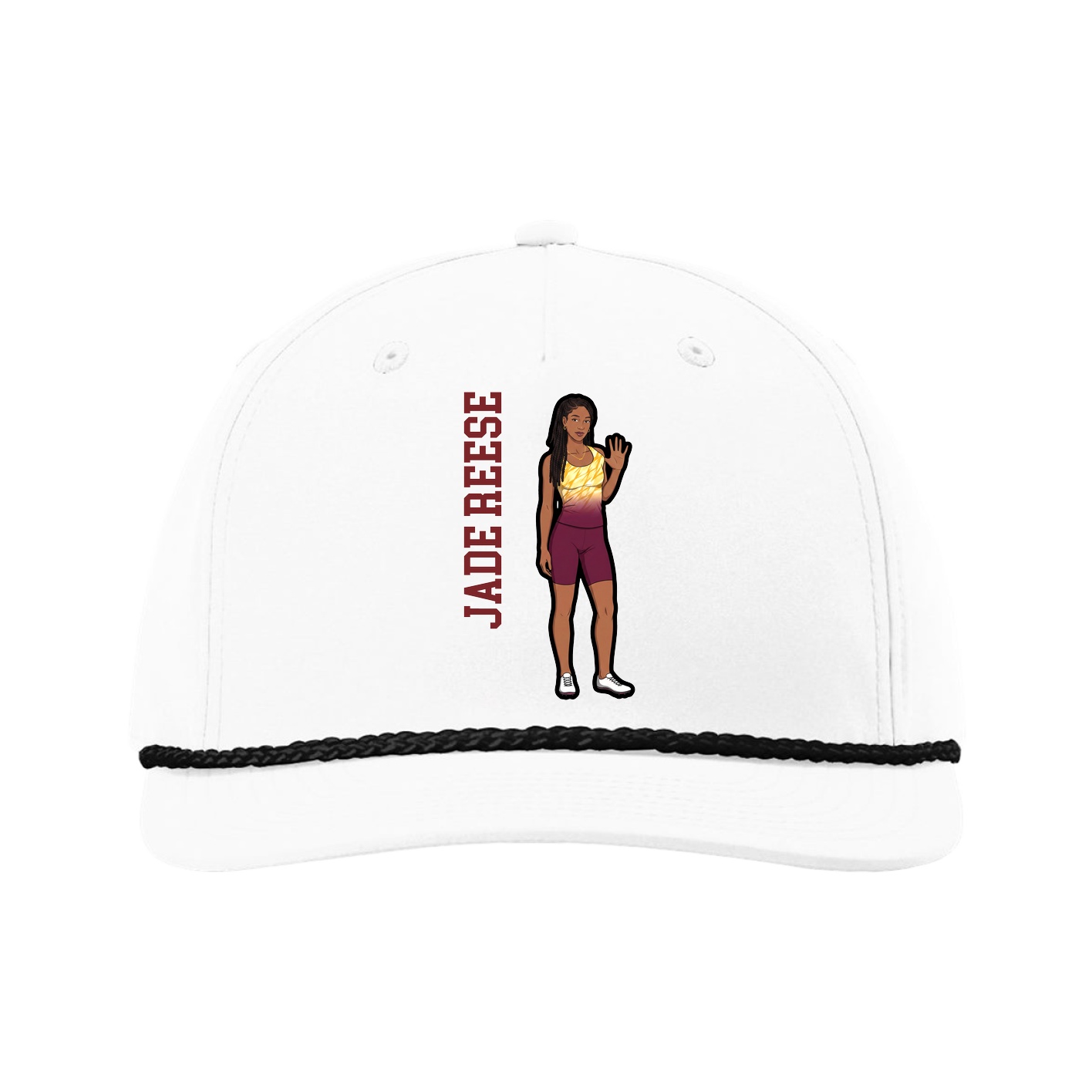 Five-Panel Classic Rope Cap — Name Vertical in White