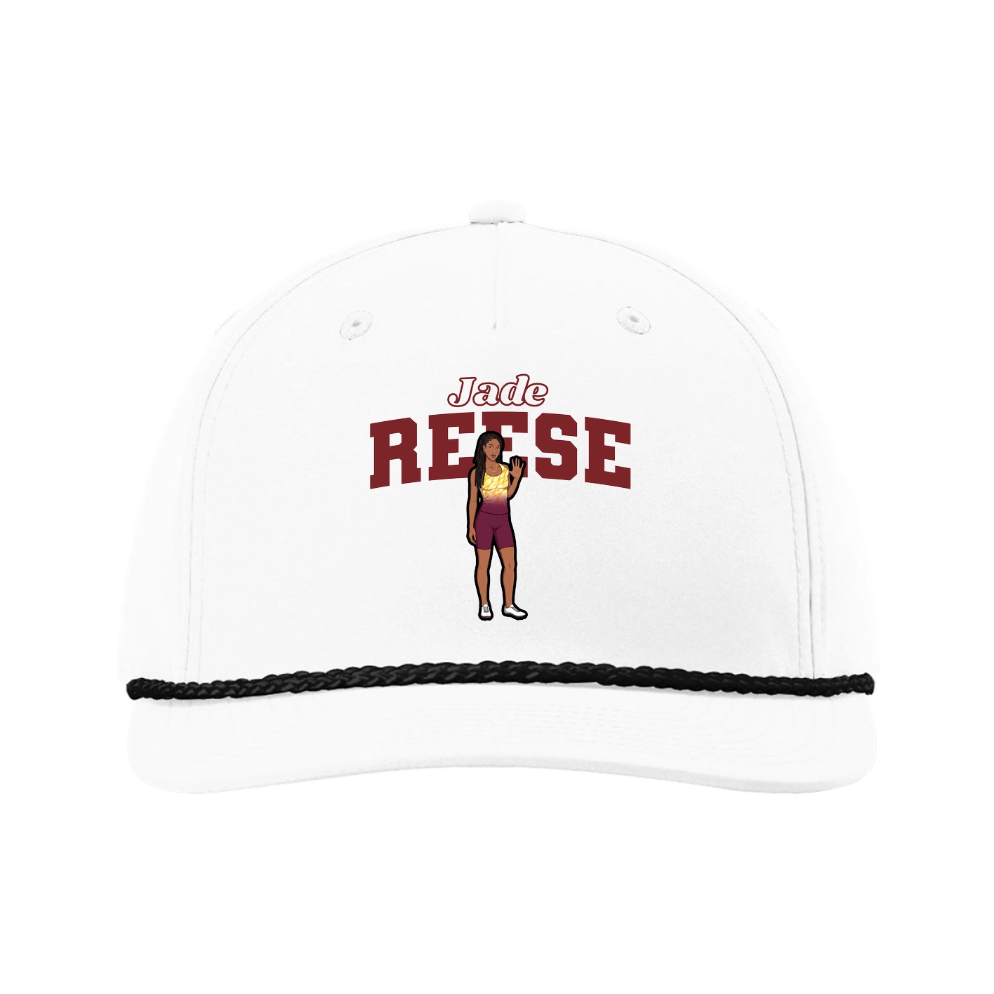 Five-Panel Classic Rope Cap — Name Arch in White