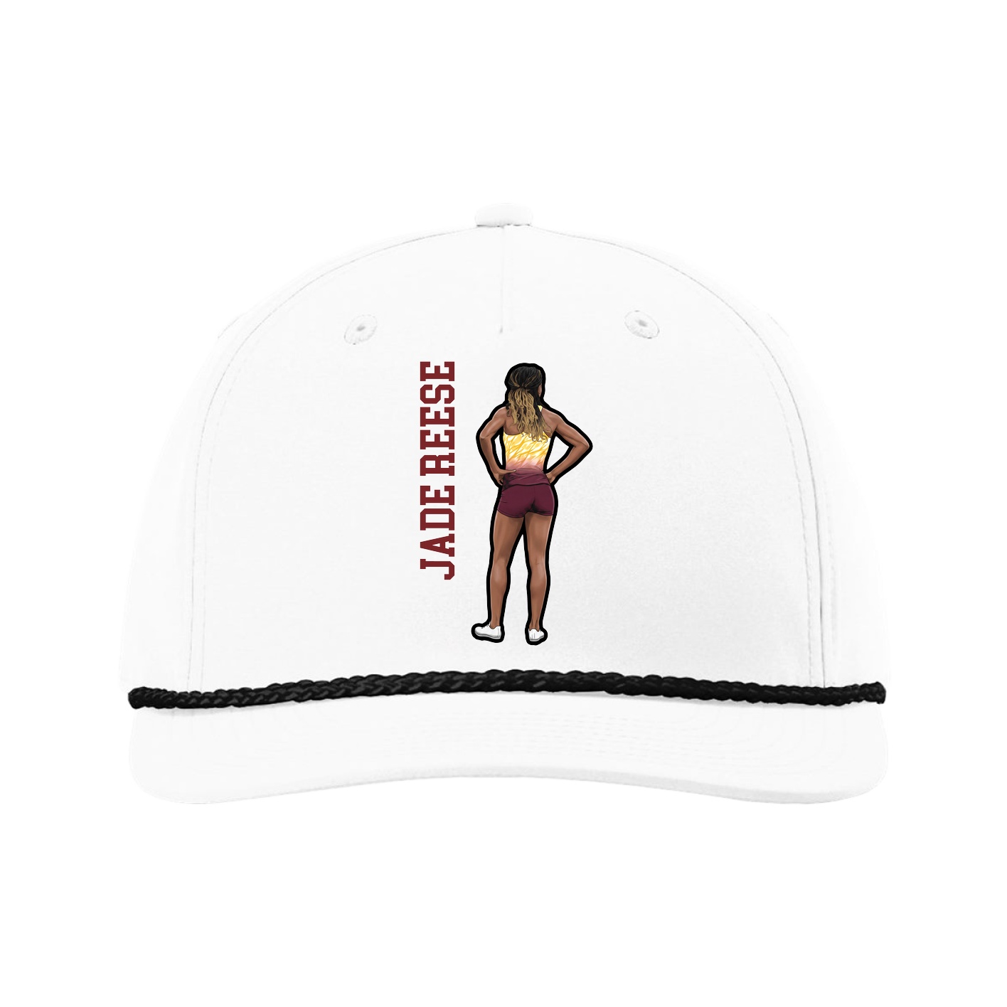 Five-Panel Classic Rope Cap — Name Vertical in White