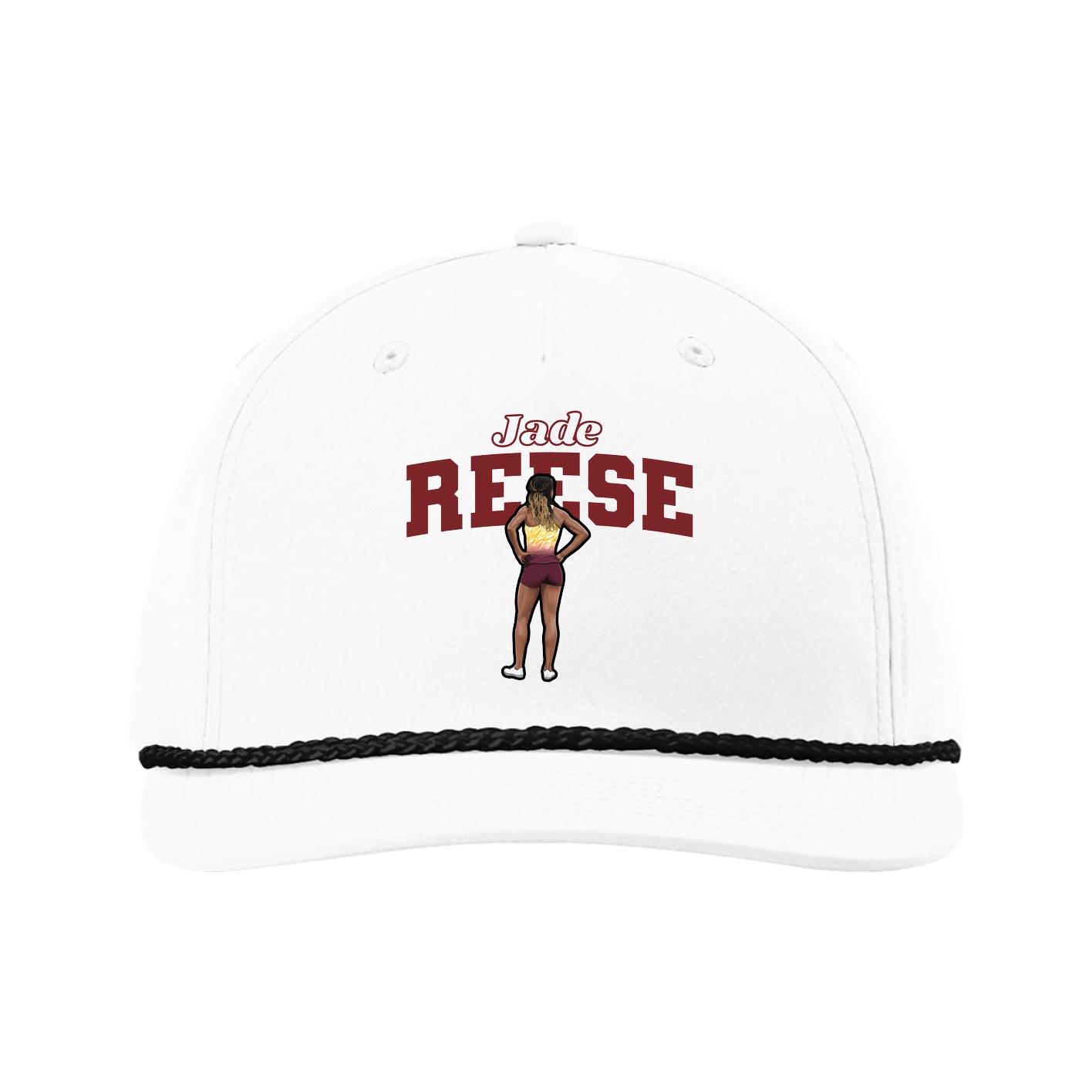 Five-Panel Classic Rope Cap — Name Arch in White