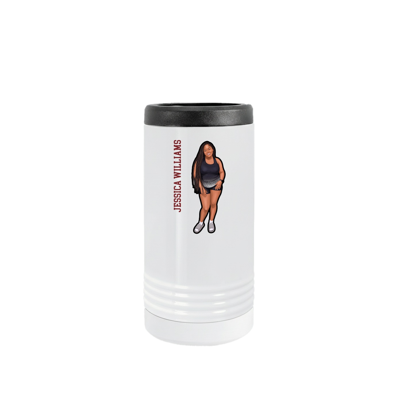 Slim Beverage Holder — Name Vertical in White