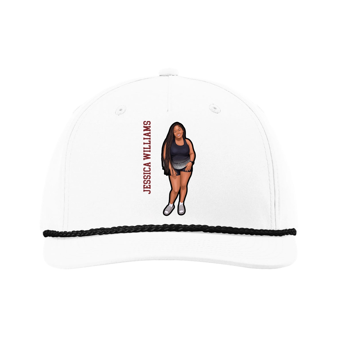 Five-Panel Classic Rope Cap — Name Vertical in White