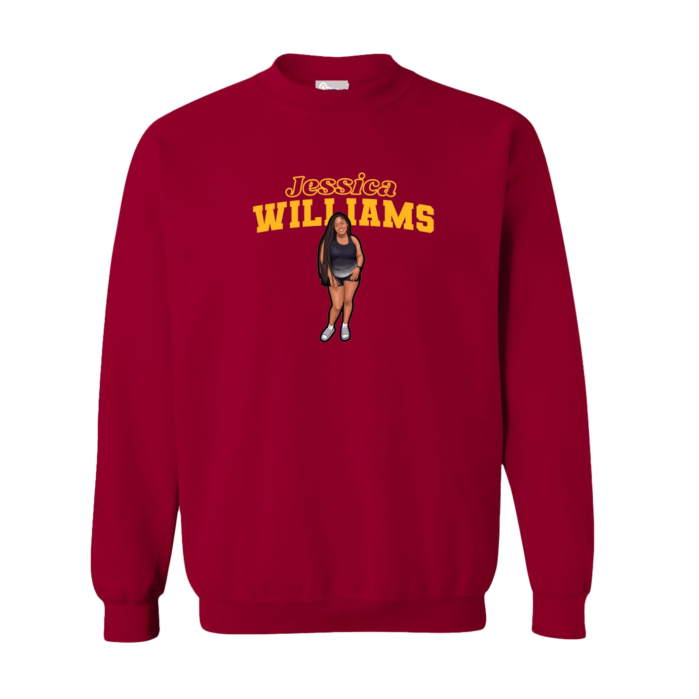 Fleece Crew — Name Arch in Cardinal