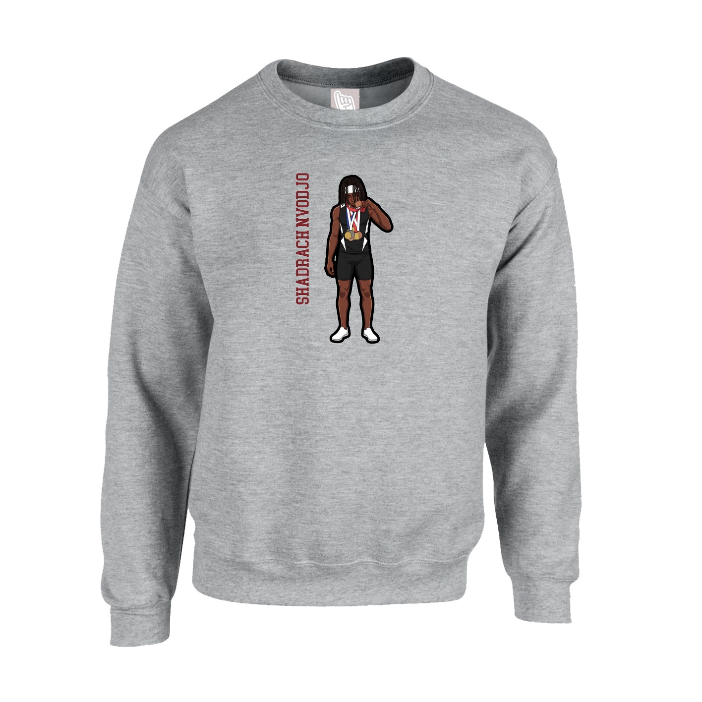 Fleece Crew — Name Vertical in Grey