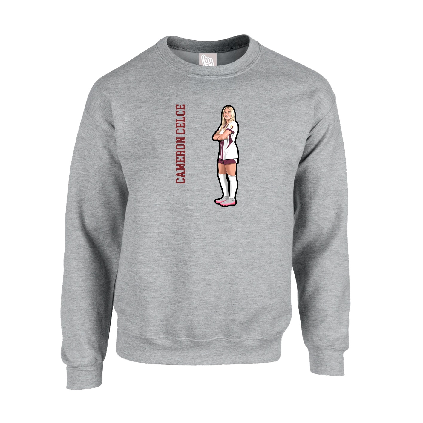 Fleece Crew — Name Vertical in Grey