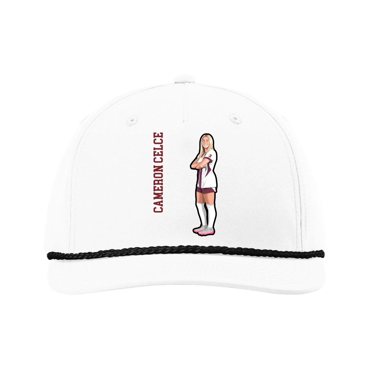 Five-Panel Classic Rope Cap — Name Vertical in White